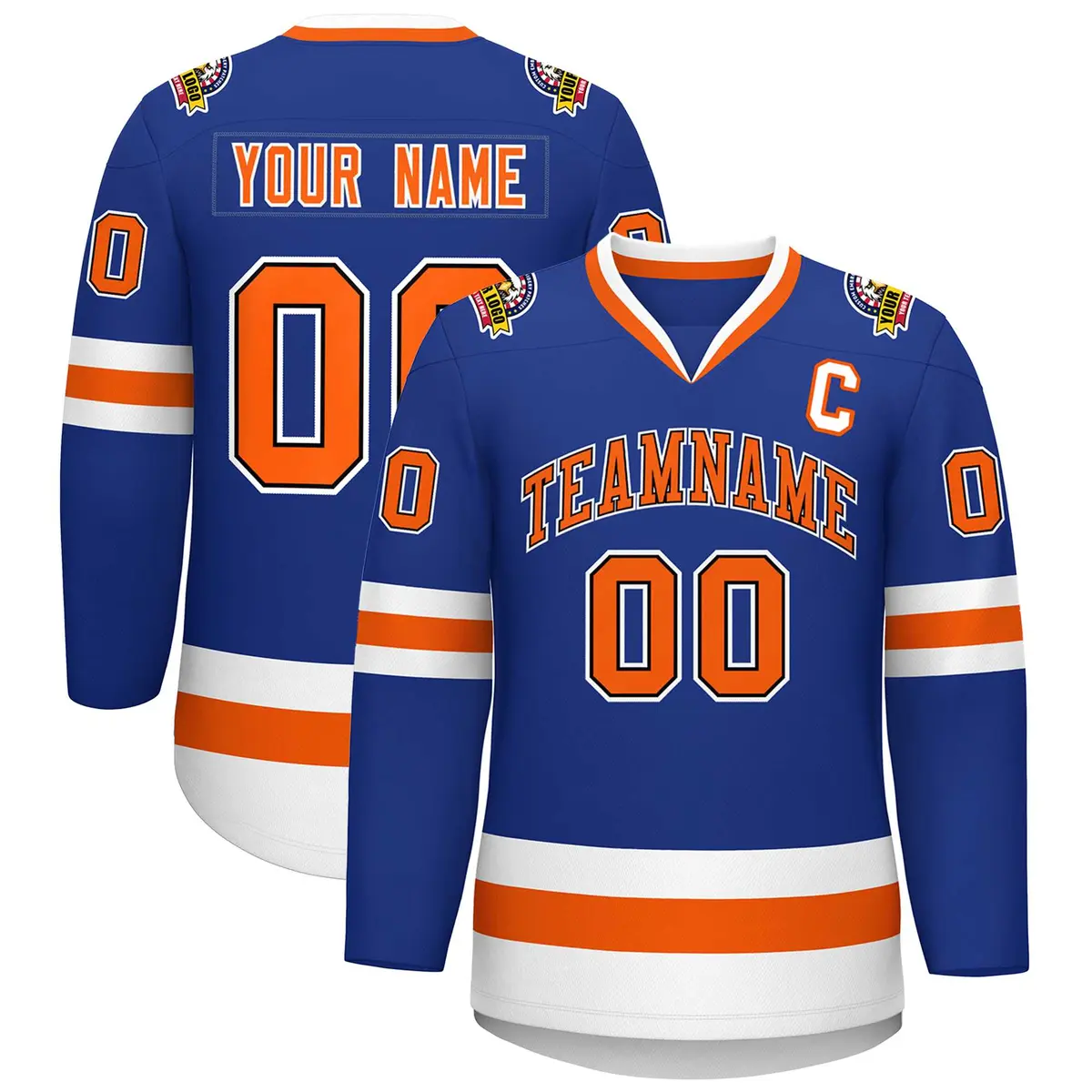 Royal Orange Black-White Classic Hockey Jersey