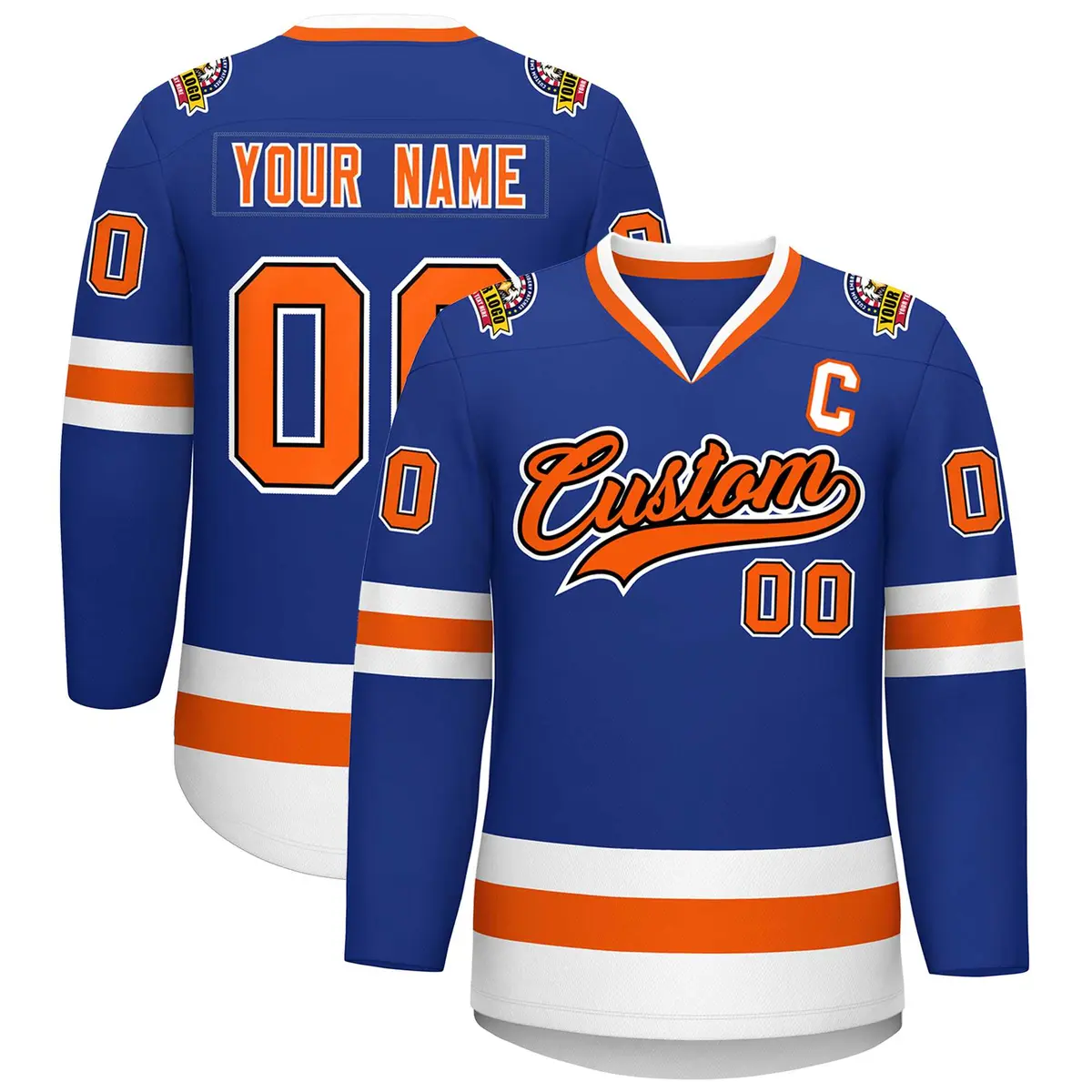 Royal Orange Black-White Classic Hockey Jersey