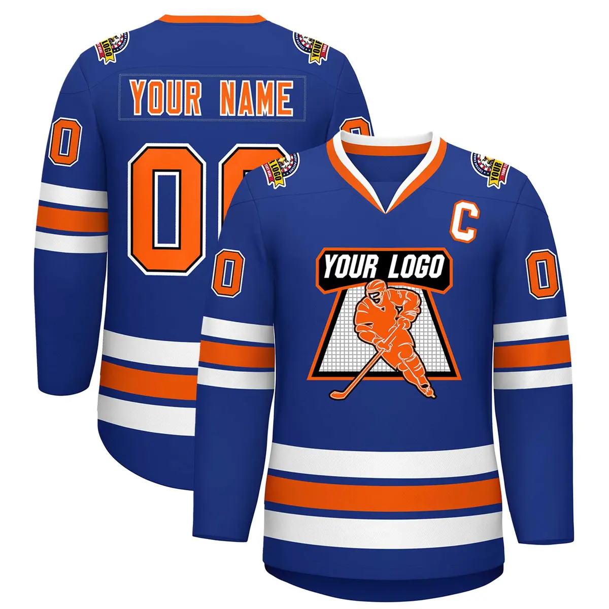 Royal Orange Black-White Classic Hockey Jersey