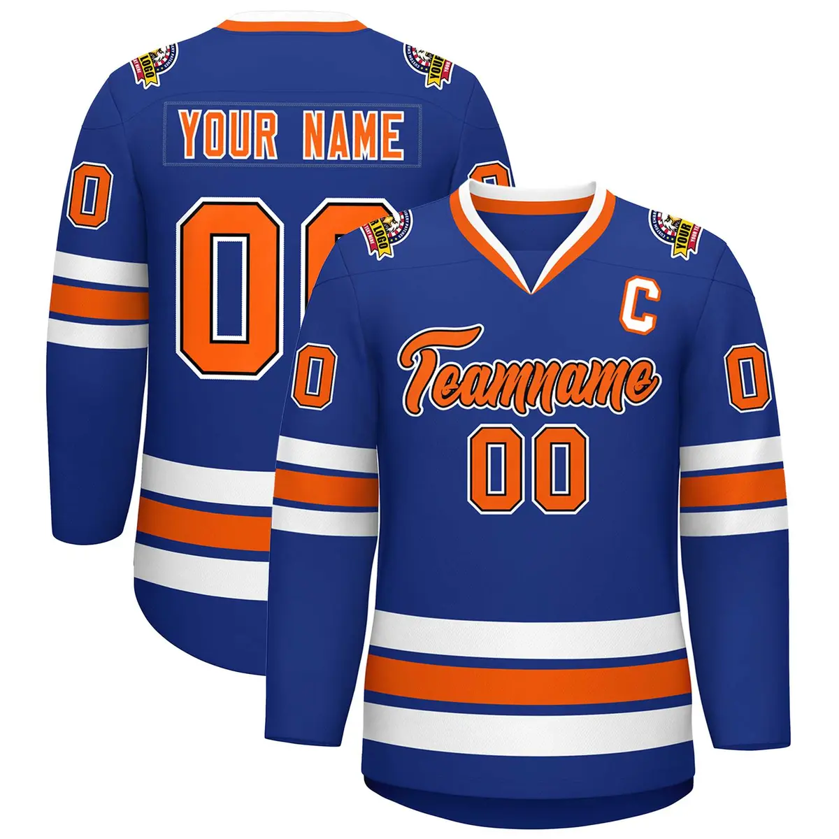 Royal Orange Black-White Classic Hockey Jersey