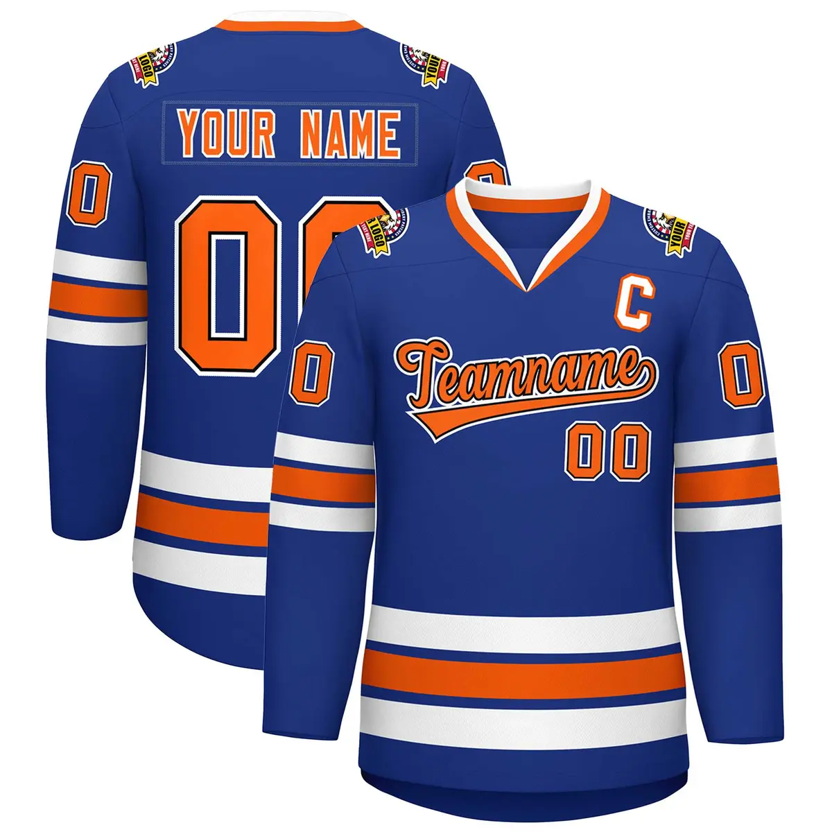 Royal Orange Black-White Classic Hockey Jersey