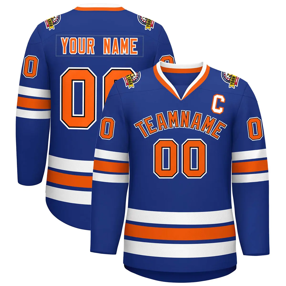 Royal Orange Black-White Classic Hockey Jersey