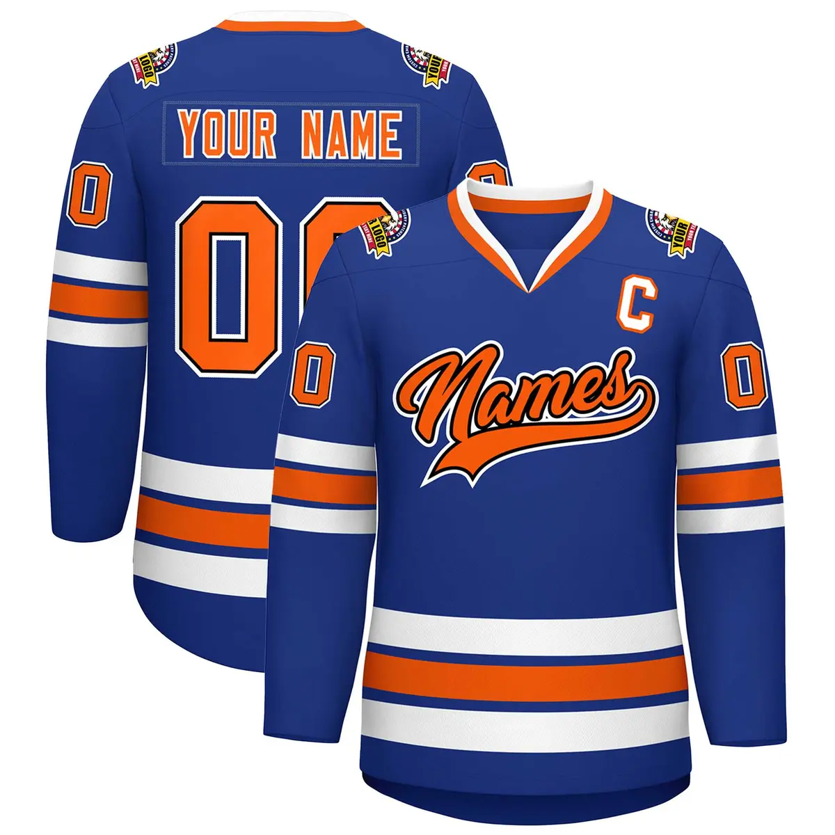 Royal Orange Black-White Classic Hockey Jersey