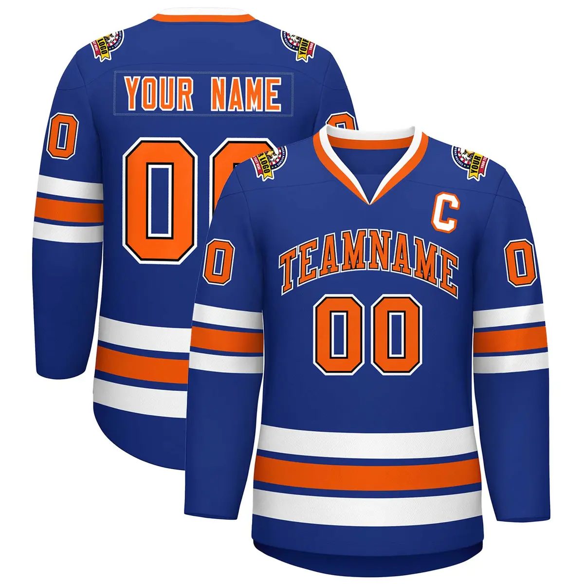 Royal Orange Black-White Classic Hockey Jersey