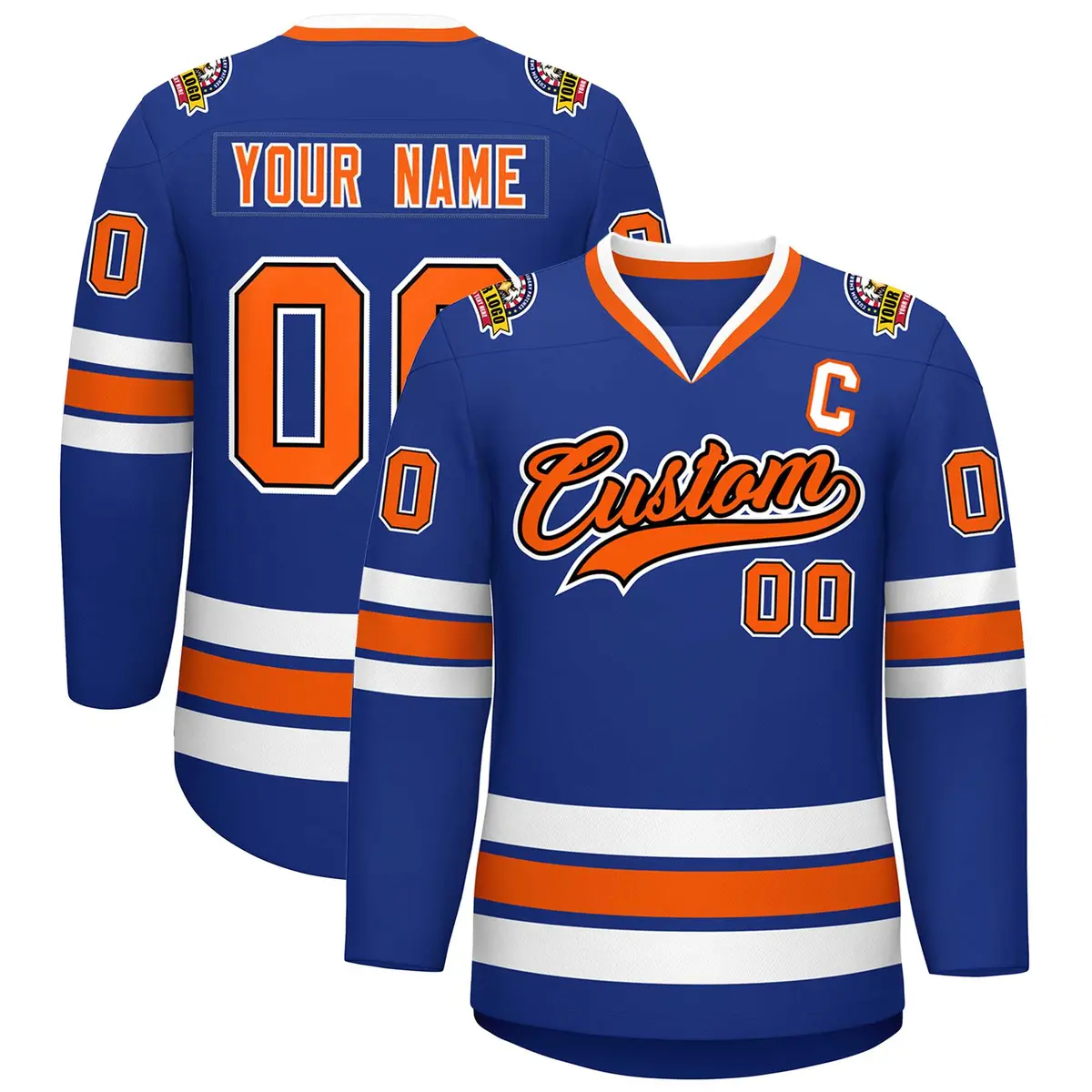 Royal Orange Black-White Classic Hockey Jersey