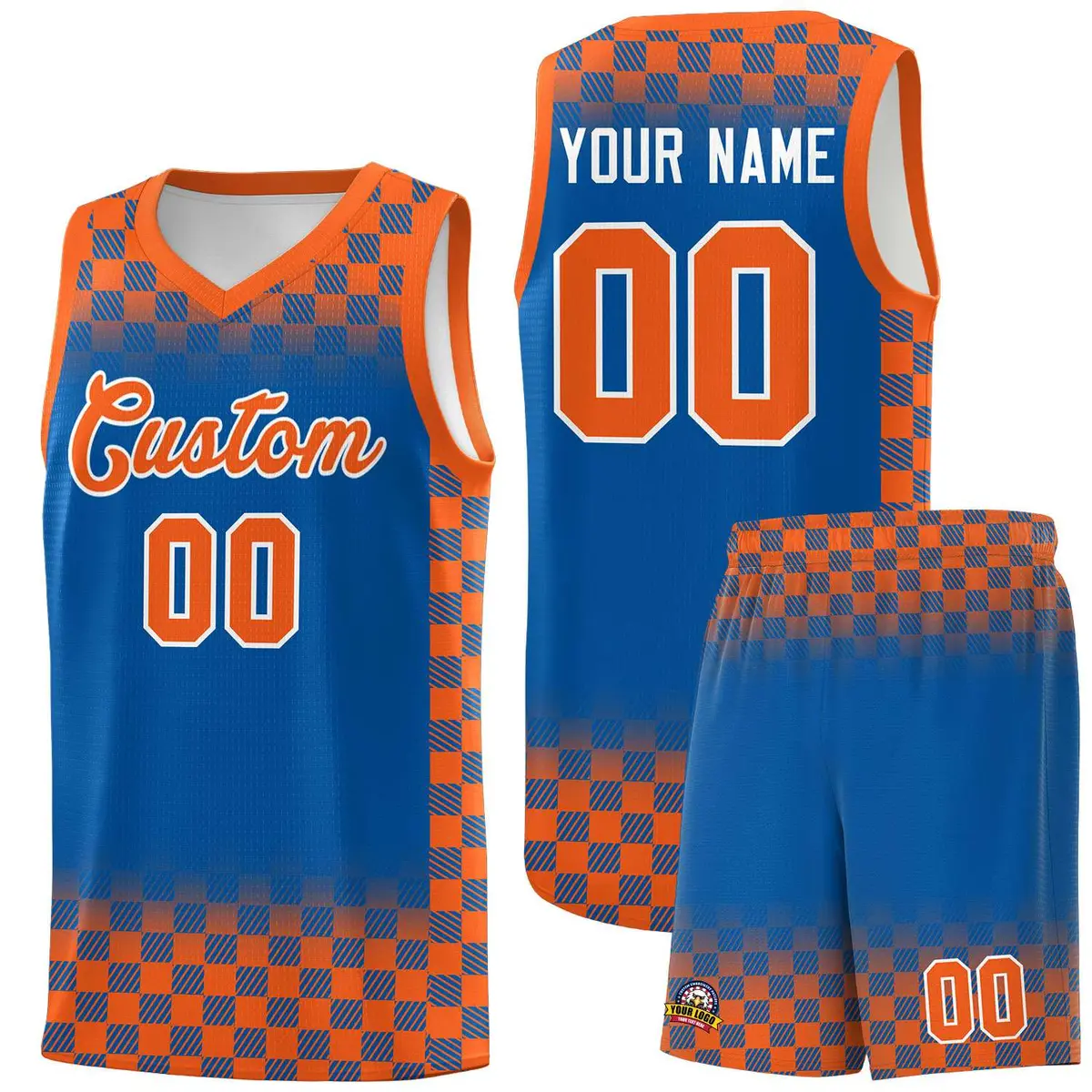 Royal Orange Classic Plaid Basketball Uniform Jersey