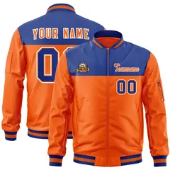 Royal Orange Color Block Full-Zip Letterman Bomber Jacket