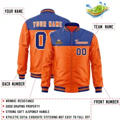 Royal Orange Color Block Full-Zip Letterman Bomber Jacket 2