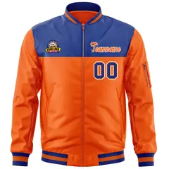 Royal Orange Color Block Full-Zip Letterman Bomber Jacket 3