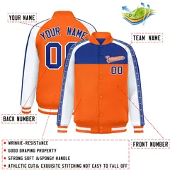 Royal Orange Color Block K-Ribbon Varsity Letterman Jacket 2