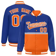 Royal Orange Color Block Varsity Full-Snap Letterman Jacket 1