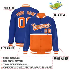 Royal Orange Color Block Varsity Full-Snap Letterman Jacket 2