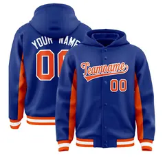 Royal Orange Color Block Varsity Letterman Hoodie Jacket