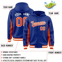 Royal Orange Color Block Varsity Letterman Hoodie Jacket 4