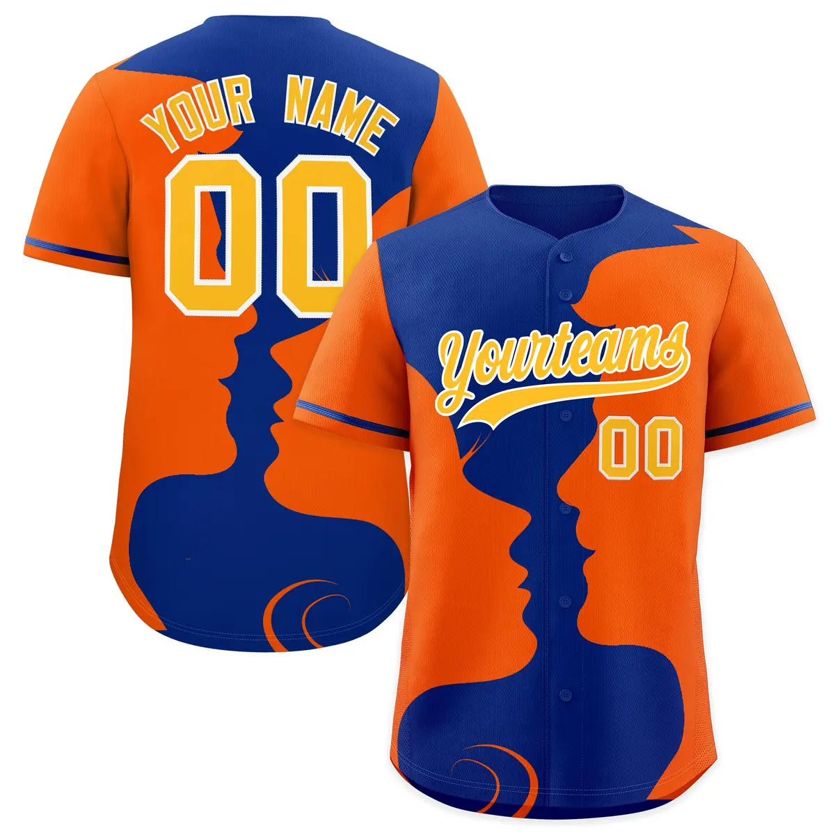 Royal Orange Couple Silhouettes Valentine's Day Baseball Jersey