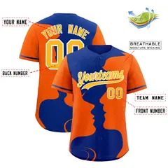 Royal Orange Couple Silhouettes Valentine's Day Baseball Jersey 3
