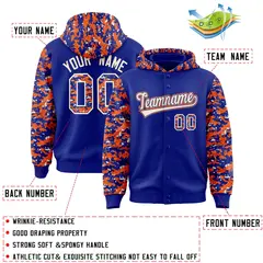 Royal Orange-Cream Camo Raglan Varsity Letterman Hoodie Jacket 4