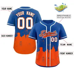 Royal Orange Detroit City Nightscape Baseball Jersey 2