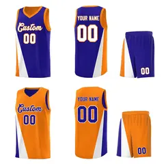 Royal Orange Diagonal Two-Line Color Block Basketball Jersey 2