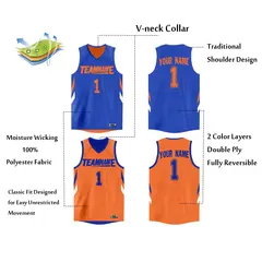 Royal Orange Double Side Athletic Basketball Jersey 2