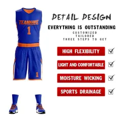 Royal Orange Double Side Sportswear Basketball Jersey 2