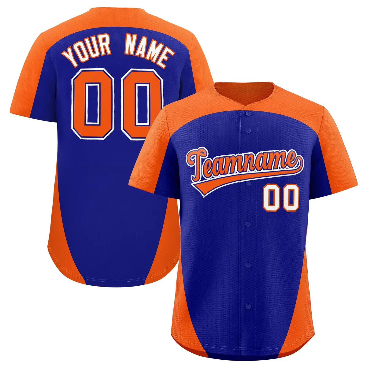 Royal Orange Edge Color Block Authentic Baseball Jersey