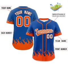 Royal Orange Flame Graffiti Authentic Baseball Jersey 2