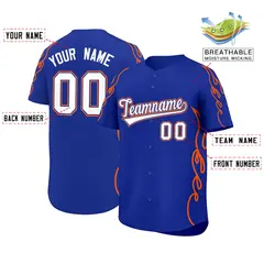 Royal Orange Flame Outline Side Baseball Jersey 2