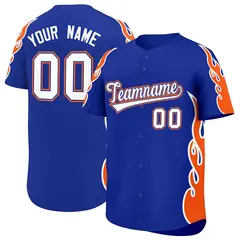 Royal Orange Flame Outline Side Baseball Jersey 1