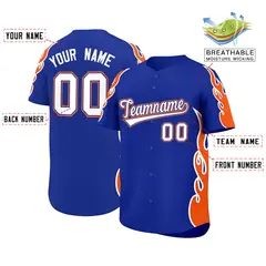 Royal Orange Flame Outline Side Baseball Jersey 2