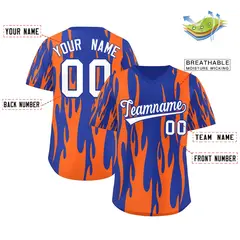 Royal Orange Flame Pattern Pullover Baseball Jersey 2
