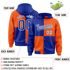 Royal Orange Four Squares Color Block Varsity Letterman Jacket Hoodie 4