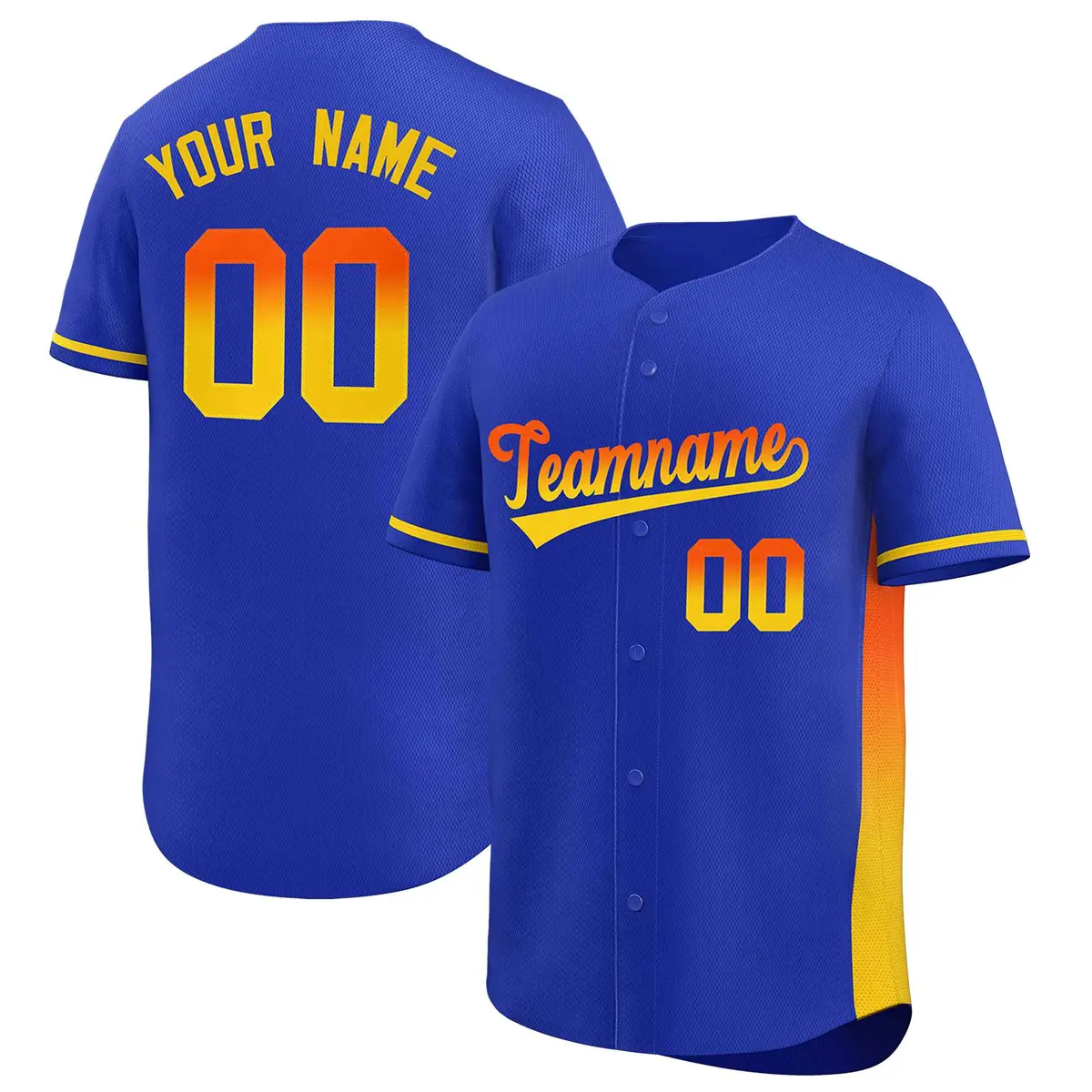 Royal Orange-Gold Gradient Side Baseball Jersey
