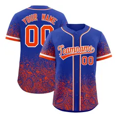 Royal Orange Gradient Floral Print Full Button Baseball Jersey