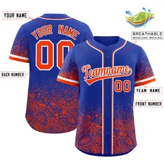 Royal Orange Gradient Floral Print Full Button Baseball Jersey 2