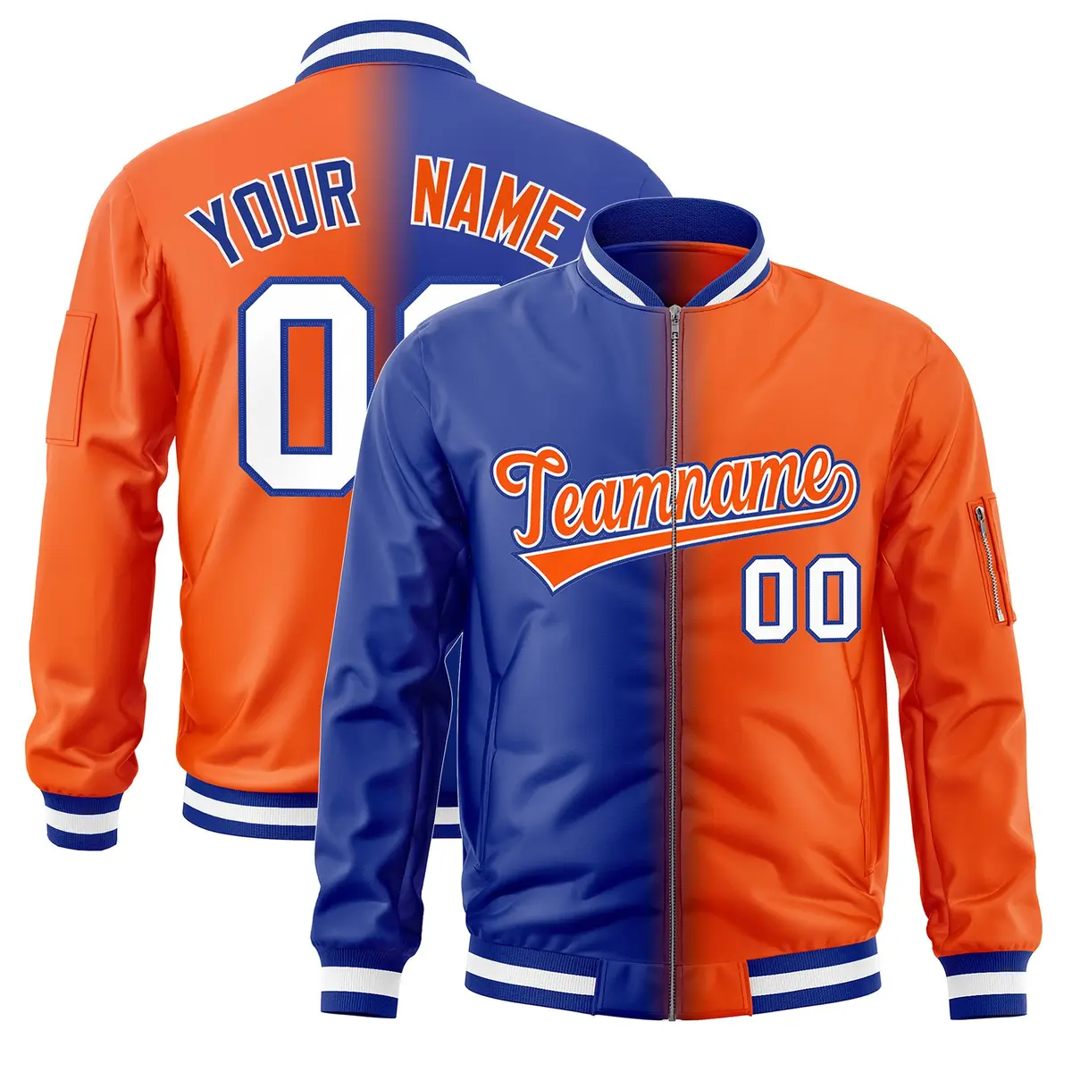 Royal Orange Gradient Letterman Bomber Jacket Full-Zip