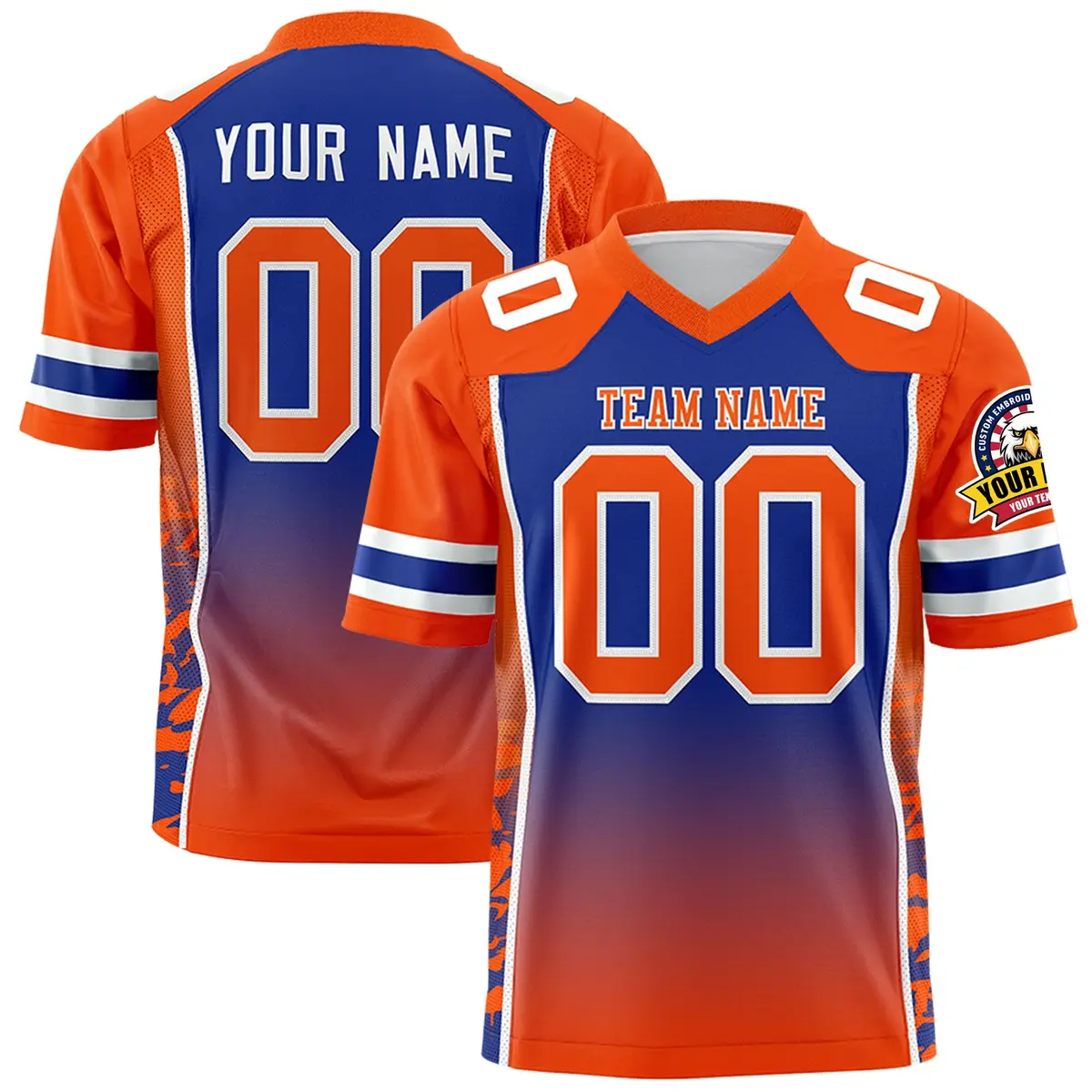 Royal Orange Gradient Side Pattern Authentic Football Jersey