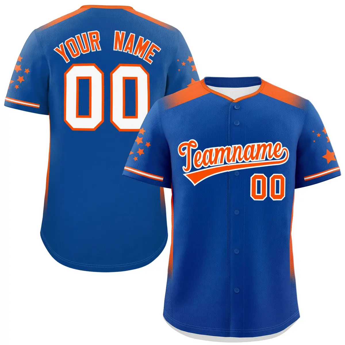 Royal Orange Gradient Side Star Pattern Baseball Jersey