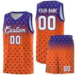 Royal Orange Gradient Star Pattern Basketball Jersey Sets