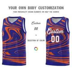 Royal Orange Graffiti Fluids Style Basketball Jersey Sets 3