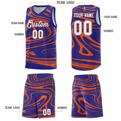 Royal Orange Graffiti Fluids Style Basketball Jersey Sets 5