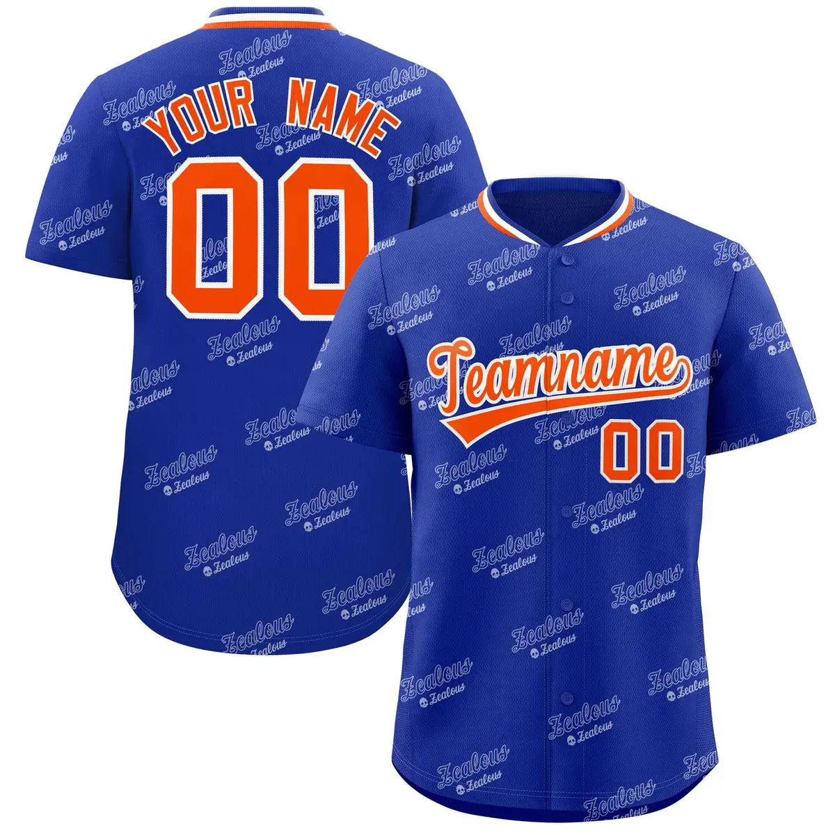 Royal Orange Graffiti Full Button Baseball Jersey