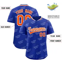 Royal Orange Graffiti Full Button Baseball Jersey 2