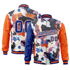 Royal Orange Graffiti Pattern Full-Zip Varsity Letterman Bomber Jacket