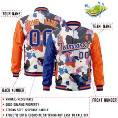 Royal Orange Graffiti Pattern Full-Zip Varsity Letterman Bomber Jacket 2