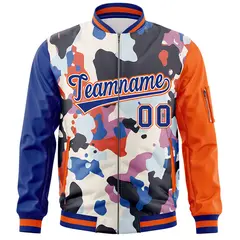 Royal Orange Graffiti Pattern Full-Zip Varsity Letterman Bomber Jacket 3