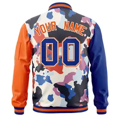 Royal Orange Graffiti Pattern Full-Zip Varsity Letterman Bomber Jacket 4