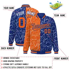 Royal Orange Graffiti Pattern Split Letterman Bomber Baseball Jacket 2