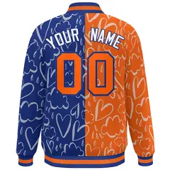 Royal Orange Graffiti Pattern Split Letterman Bomber Baseball Jacket 4