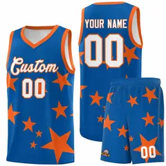 Royal Orange Graffiti Star Print Basketball Jersey Sets